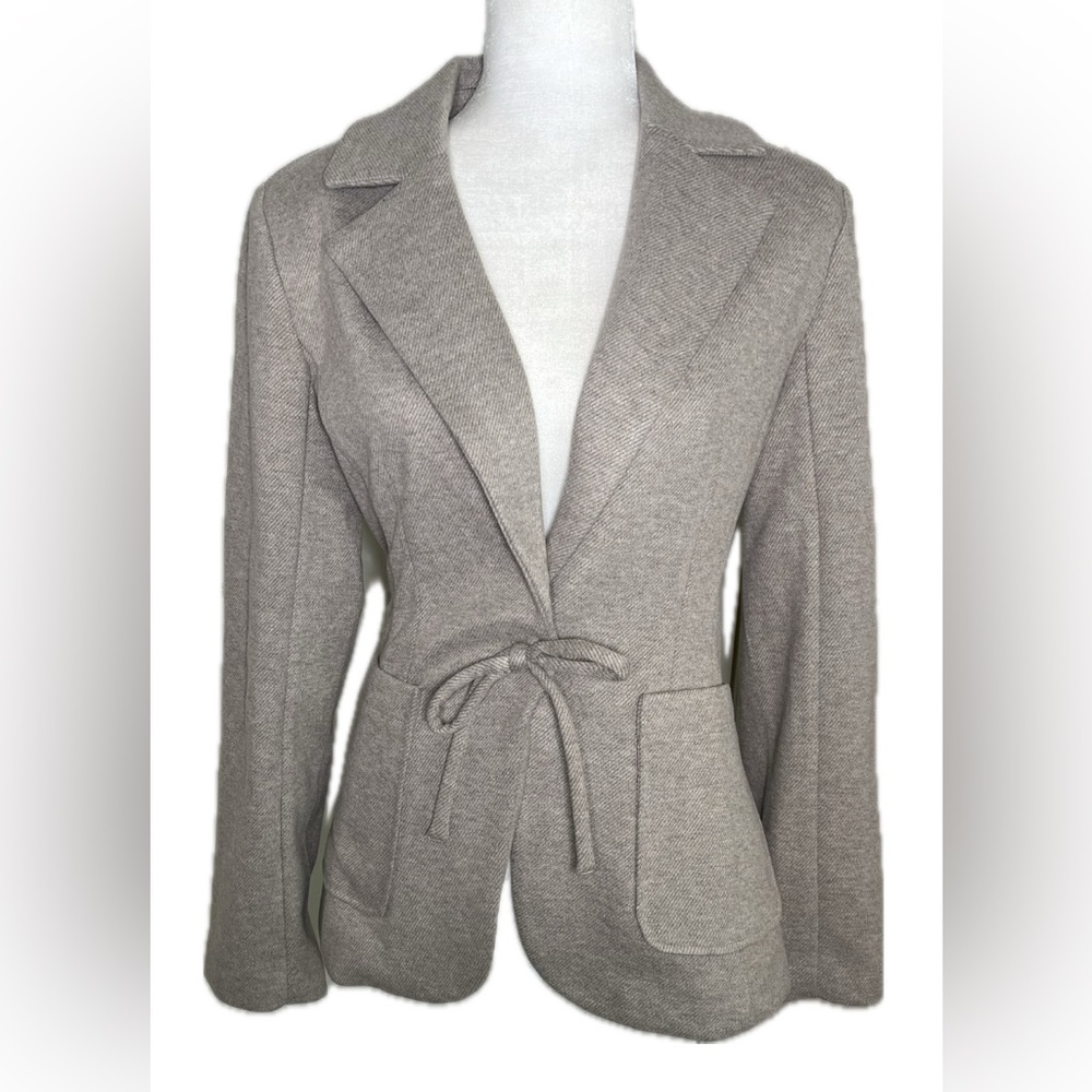 Anthropologie Avec Les Filles Tan Taupe Bow Fitted Blazer Jacket XS Extra Small - Picture 4 of 10